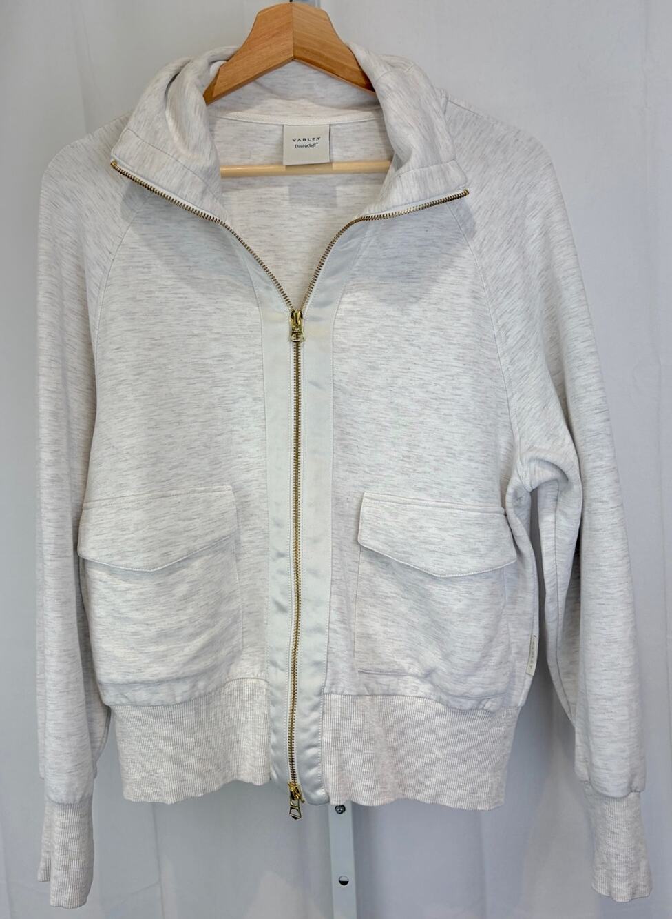 VARLEY Roxbury Zip Through Sweat Full Zip Sweatshirt Jacket Beige Gray Size XS